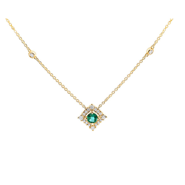 9ct Yellow Gold Emerald Pendant With Diamond Halo
