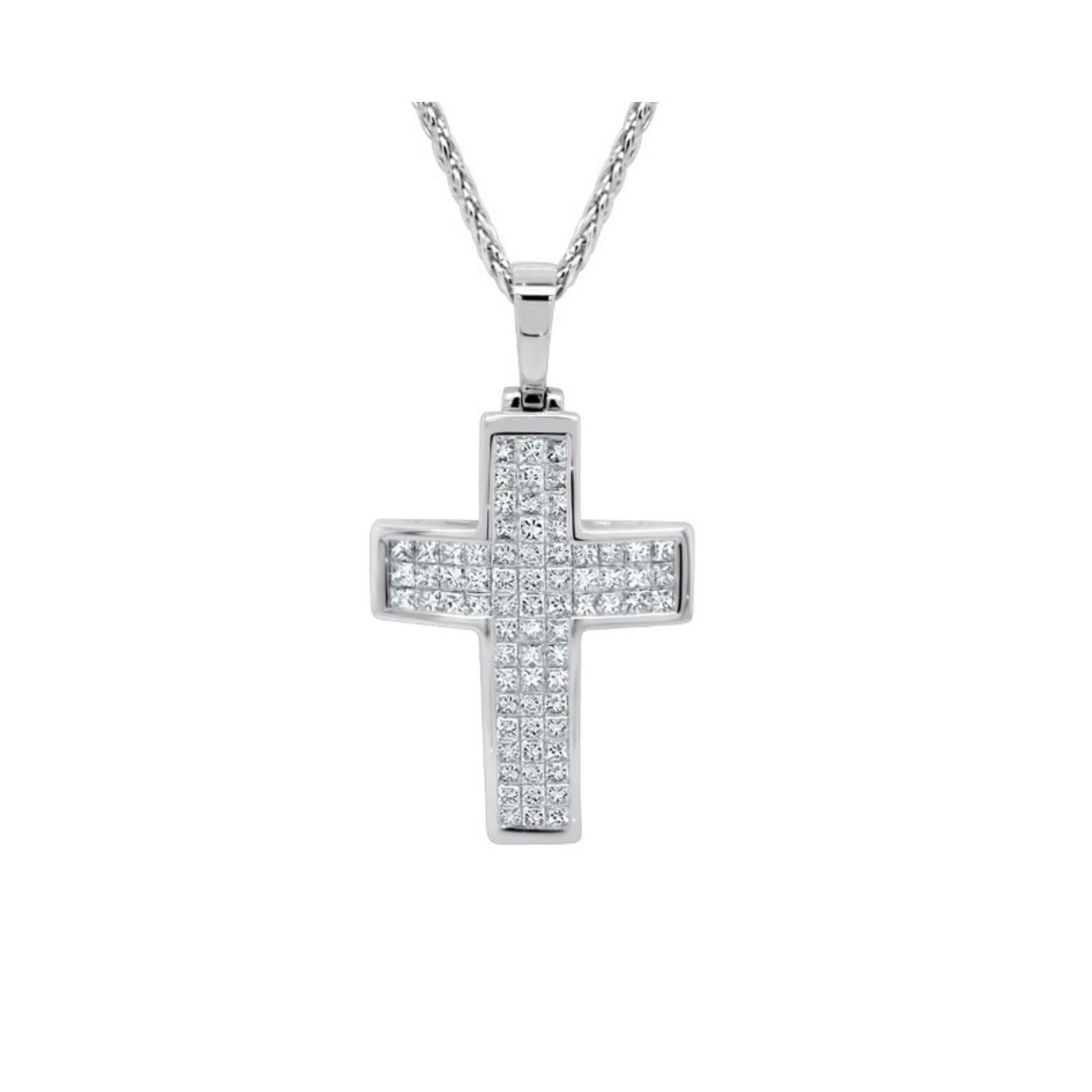 18ct White Gold Princess Cut Diamond Cross Pendant