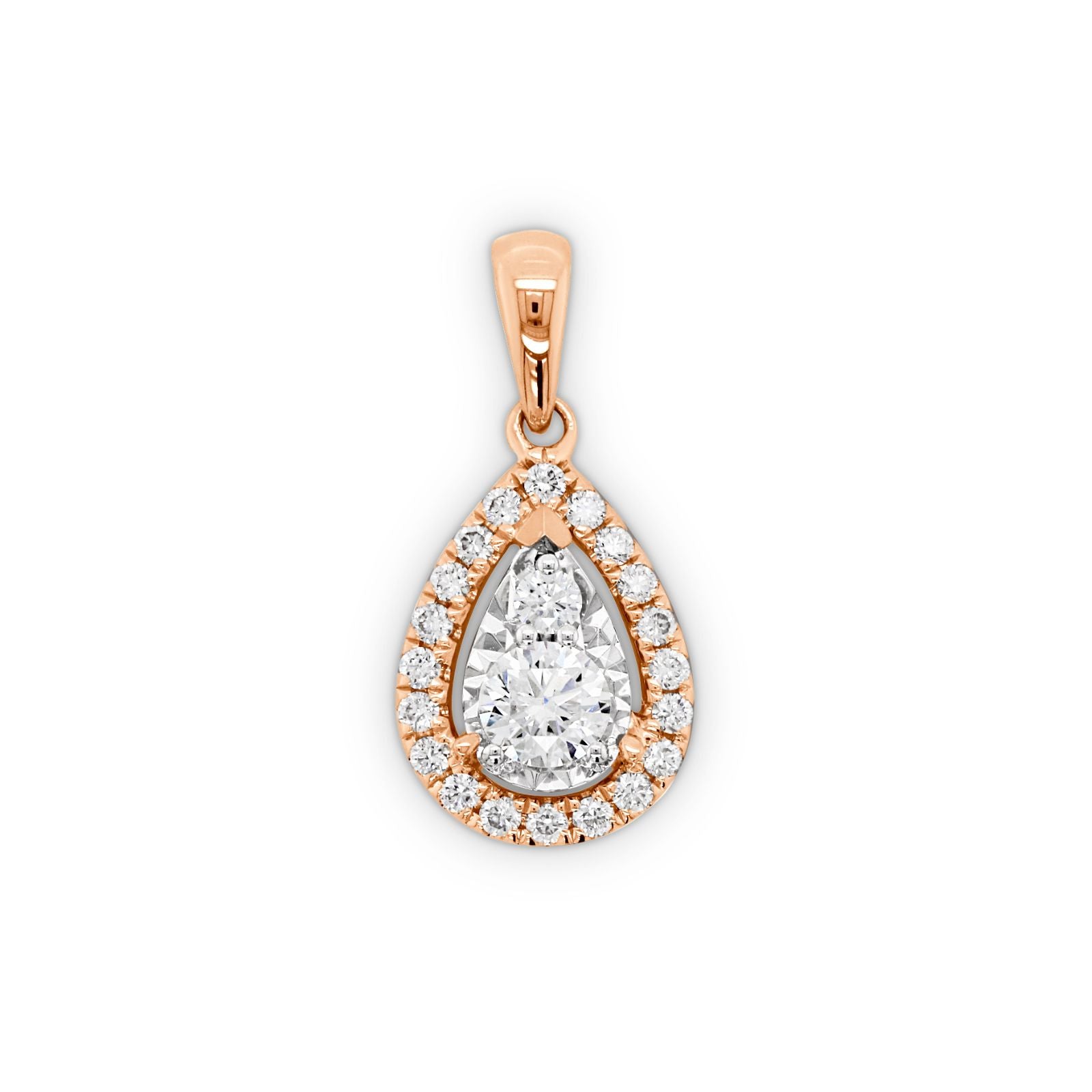 9ct Rose Gold Diamond Set Pear Pendant