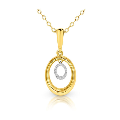 9ct Yellow And White Gold Double Oval Diamond Set Pendant