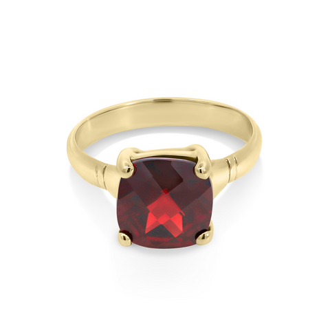 9ct Yellow Gold Cushion Cut Garnet Ring