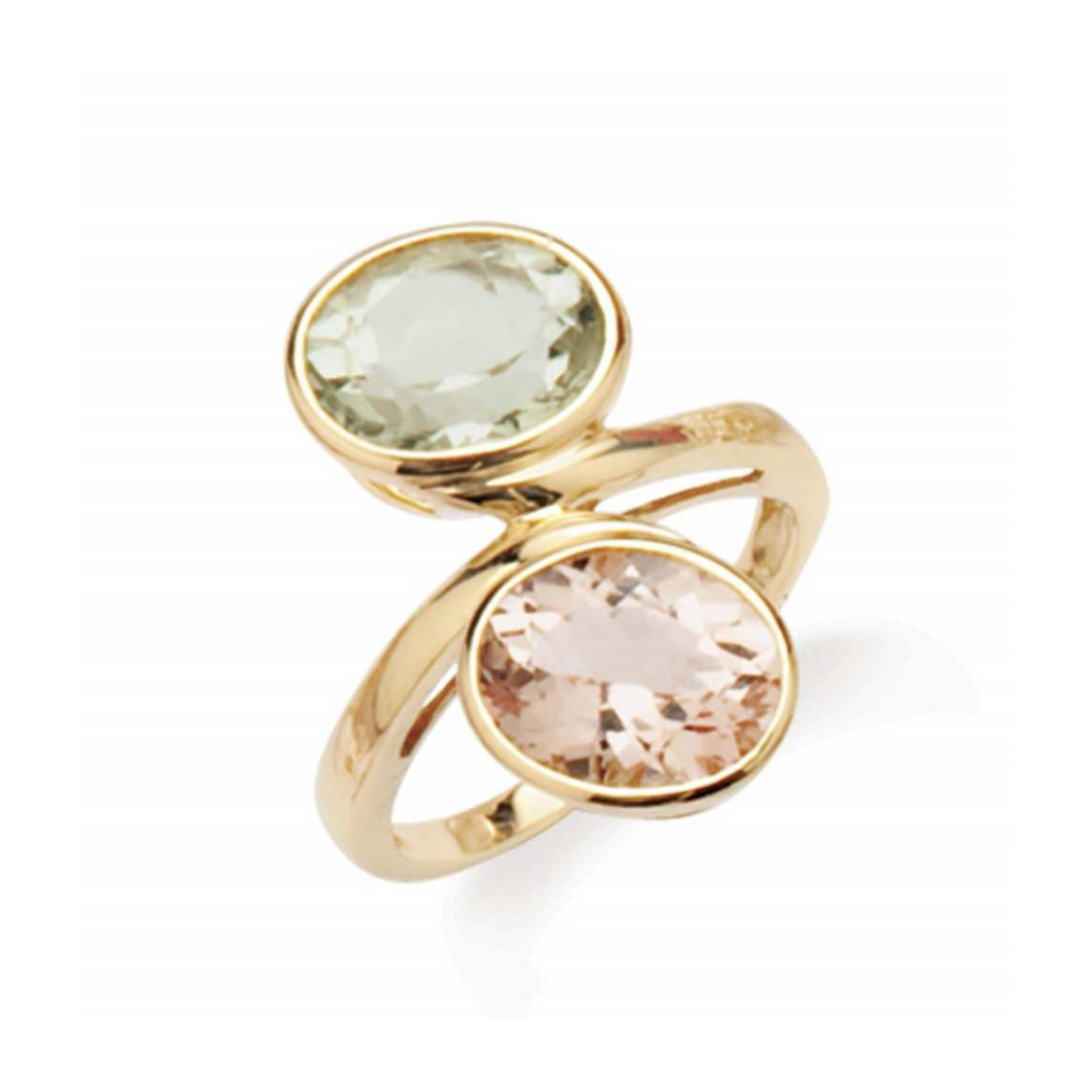 9ct Yellow Gold Bezel Set Green Amethyst And Morganite Ring