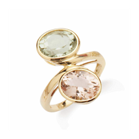 9ct Yellow Gold Bezel Set Green Amethyst And Morganite Ring