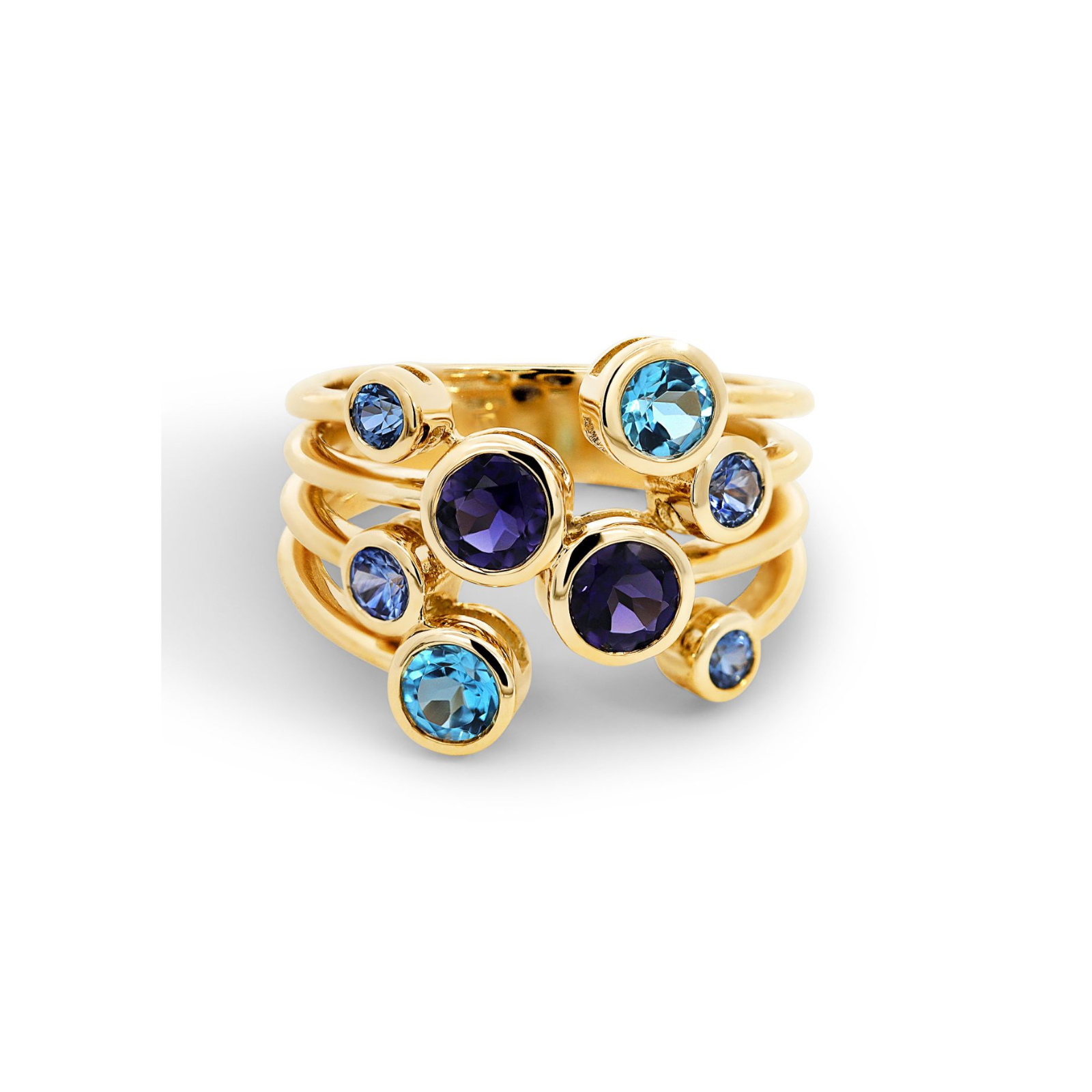 9ct Yellow Gold Lolite Blue Topaz & Ceylon Sapphire Ring