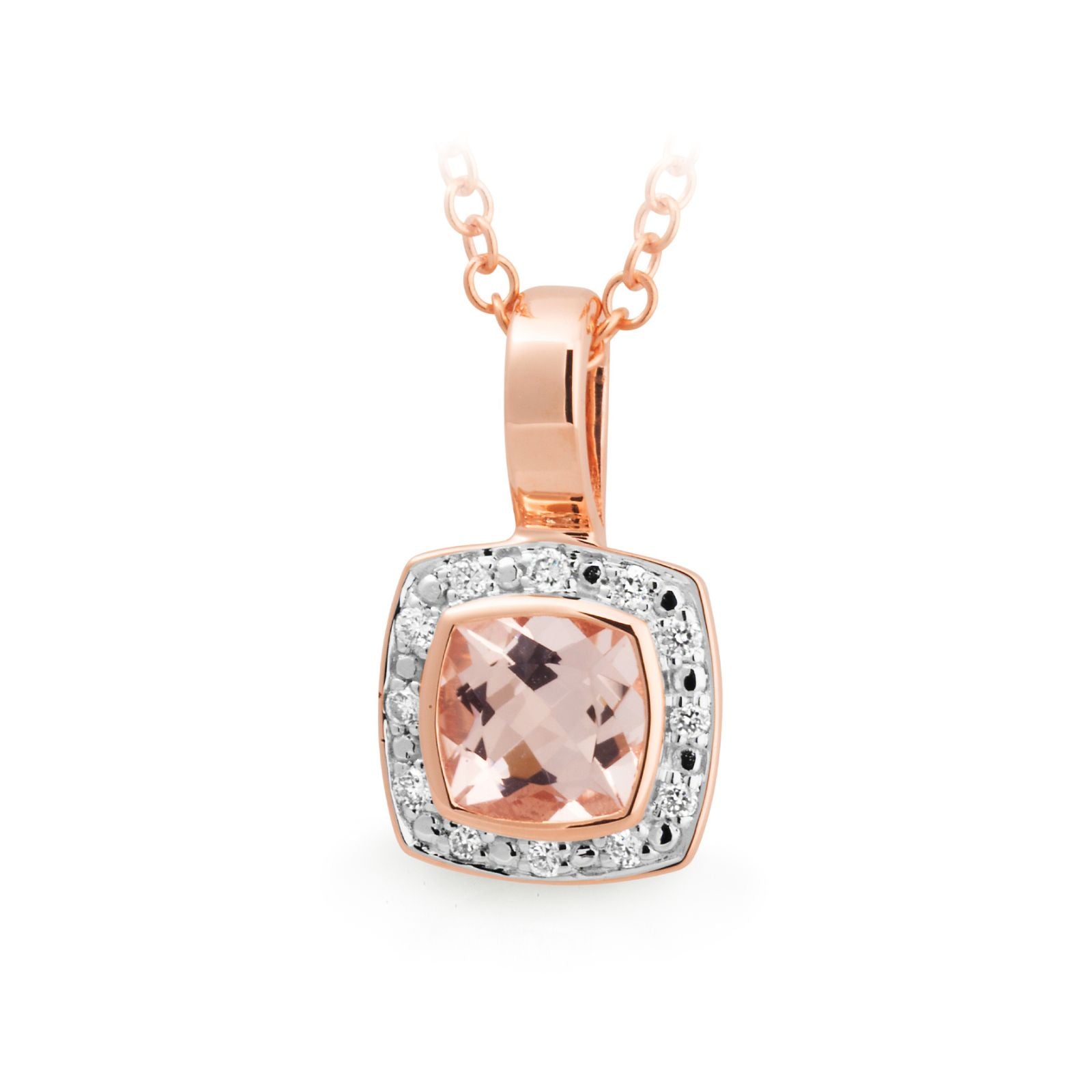 9ct Rose Gold Morganite & Diamond Pendant