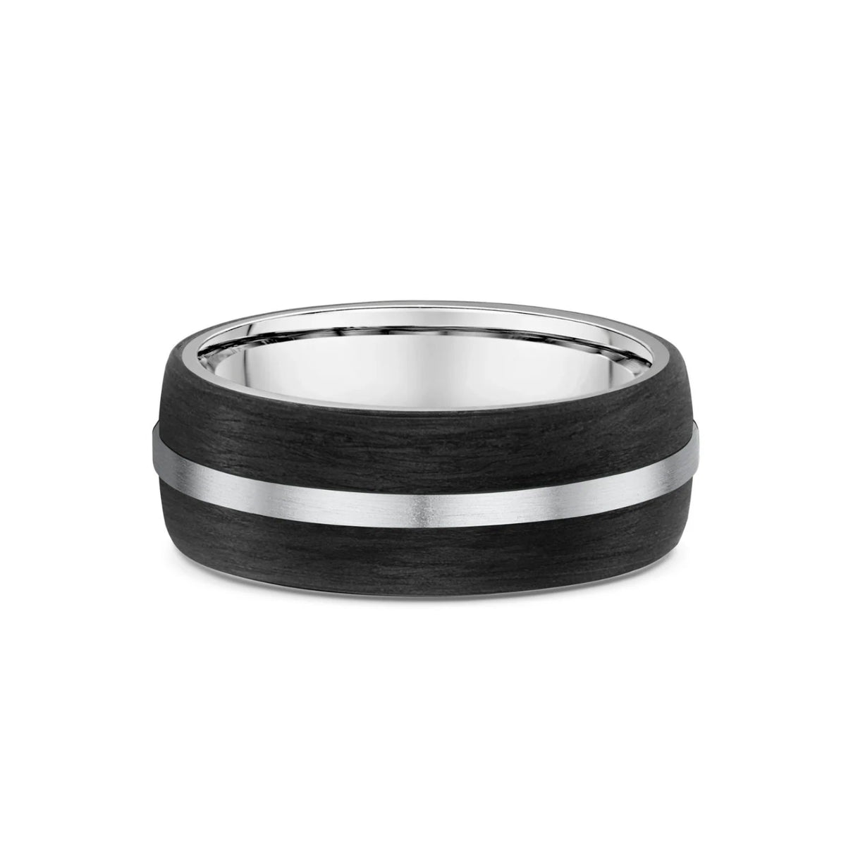 Men's 9ct White Gold And Carbon Fibre Wedding Ring