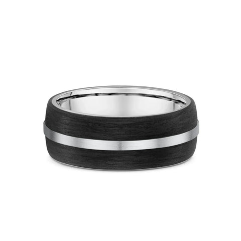 Men's 9ct White Gold And Carbon Fibre Wedding Ring
