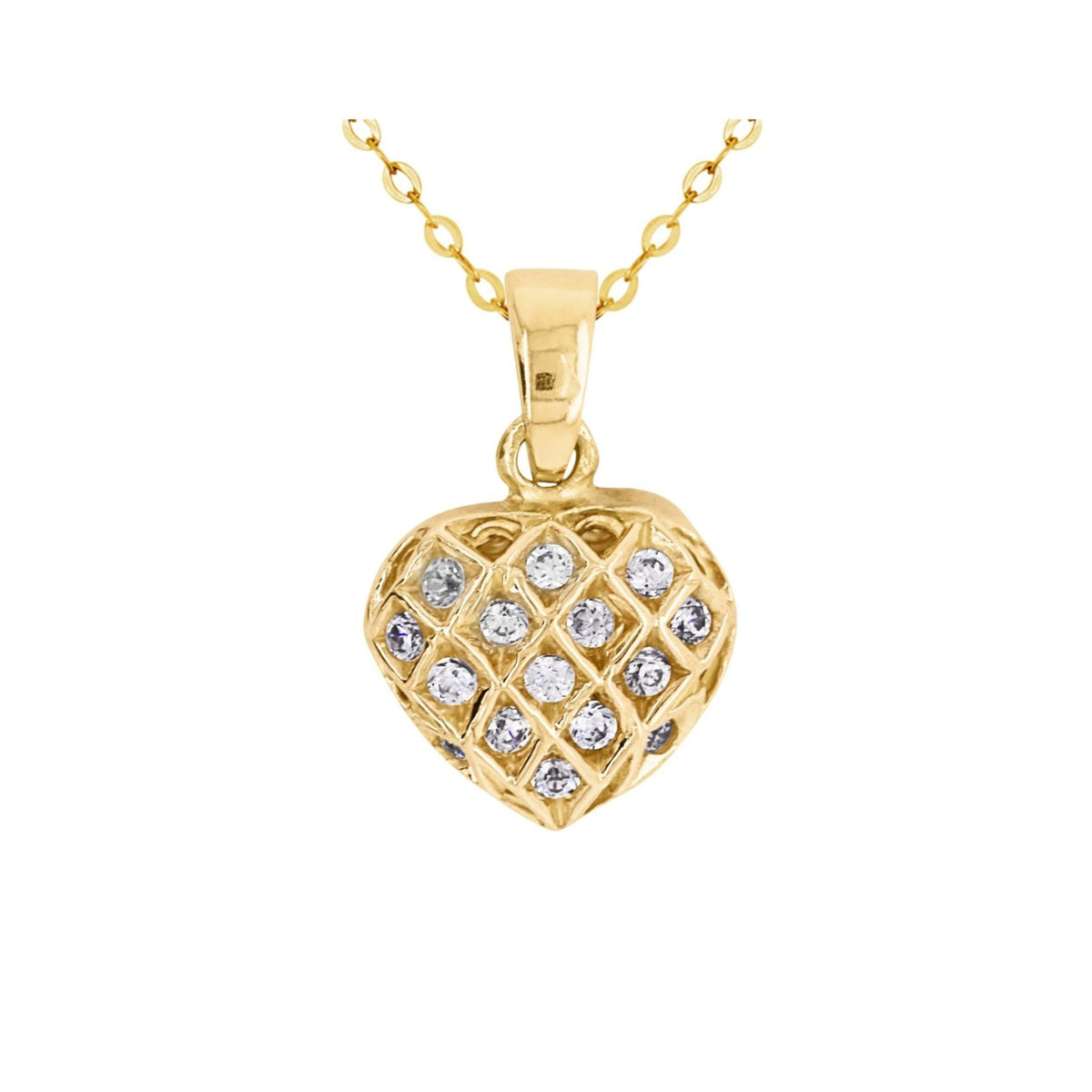 18ct Yellow Gold Cubic Zirconia Puff Heart Pendant