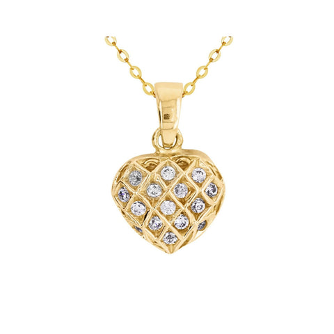 18ct Yellow Gold Cubic Zirconia Puff Heart Pendant