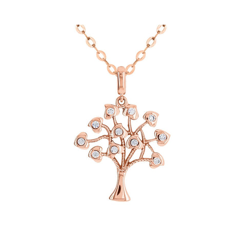9ct Rose Gold Cubic Zirconia Set Tree Of Life Pendant