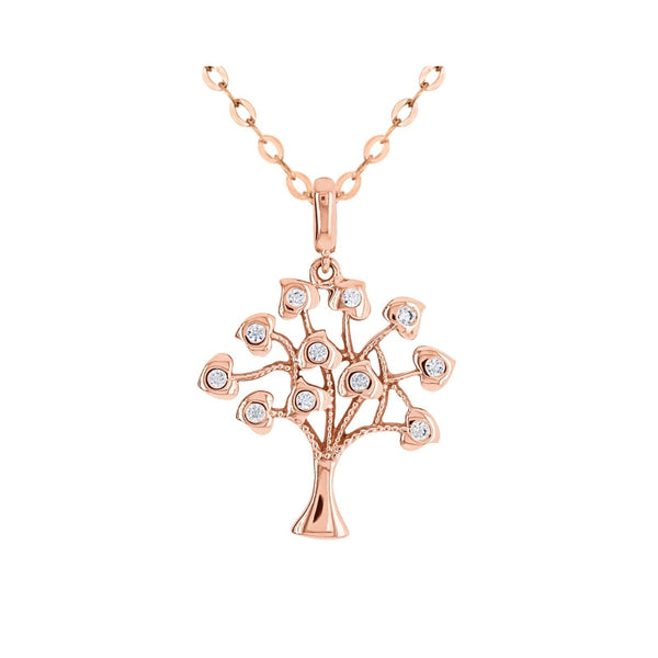 9ct Rose Gold Cubic Zirconia Set Tree Of Life Pendant