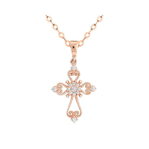 9ct Rose Gold Filigree Cubic Zirconia Set Cross