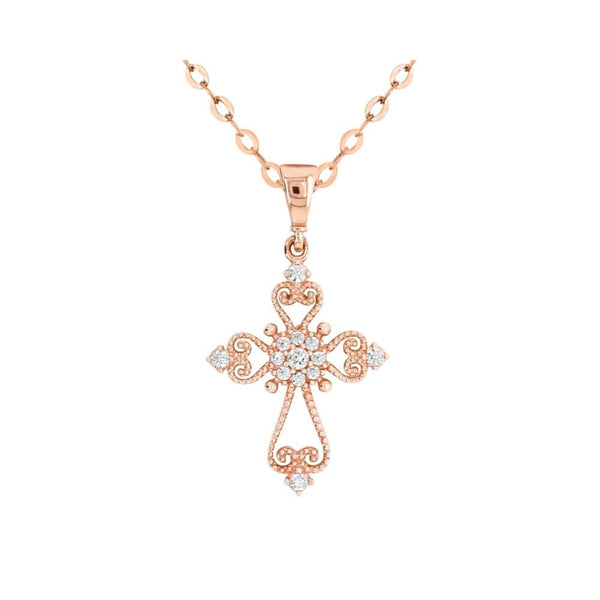 9ct Rose Gold Filigree Cubic Zirconia Set Cross