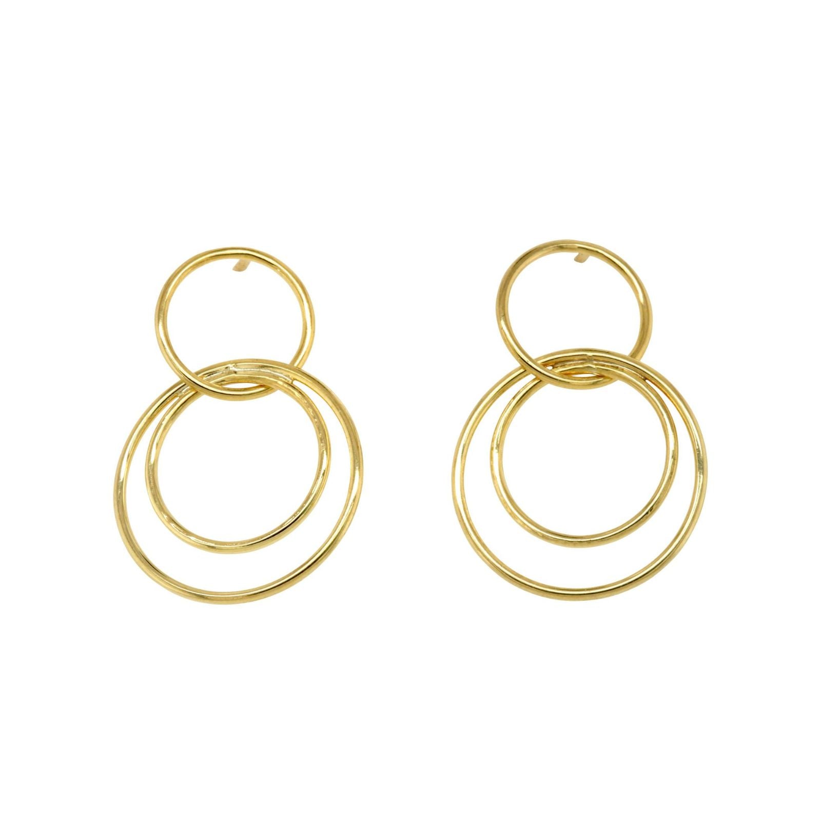 9ct Yellow Gold Double Drop Circle Stud Earrings