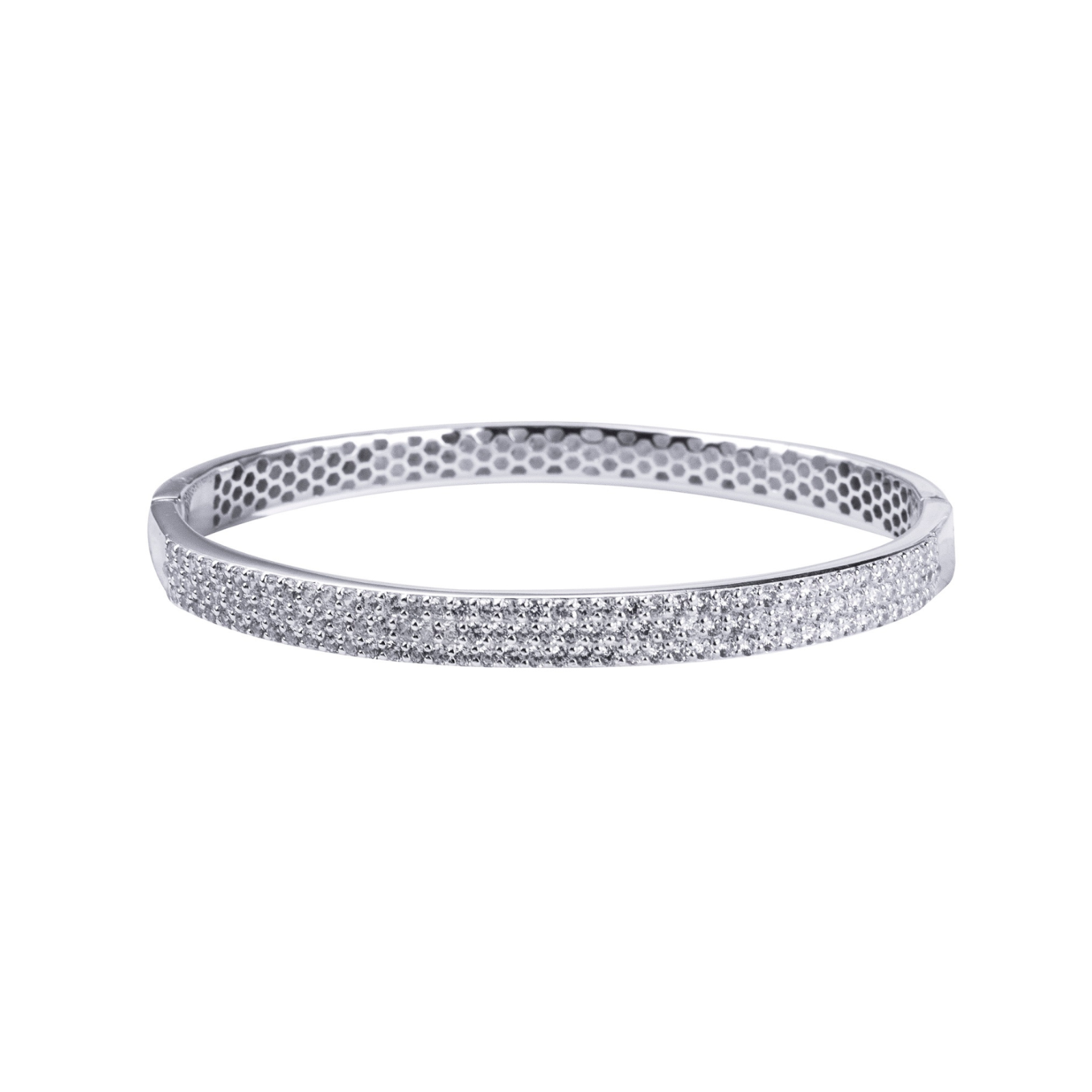 Sterling Silver 3 Row Cubic Zirconia Set Hinged Bangle