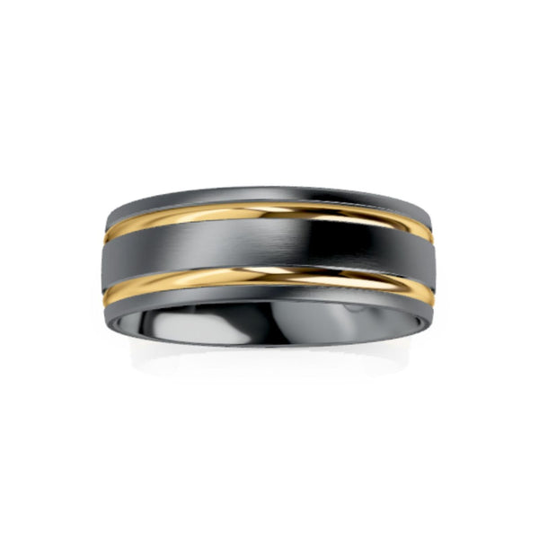 Men's Tantalum & 9ct Yellow Gold Double Stripe Wedding Ring