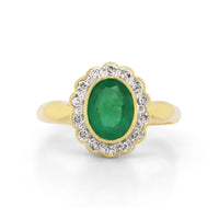 18ct Yellow Gold Natural Emerald & Diamond Cluster Ring
