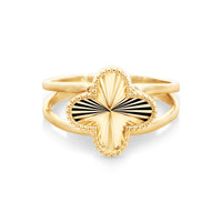9ct Yellow Gold Four Leaf Clover Ring With Beaded Edges