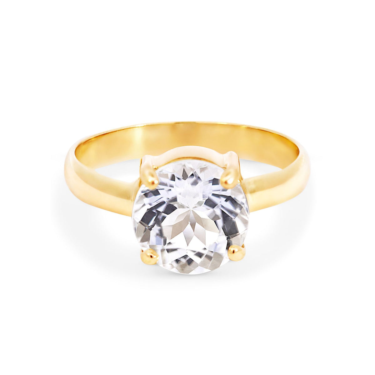 9ct Yellow Gold Round White Topaz Ring