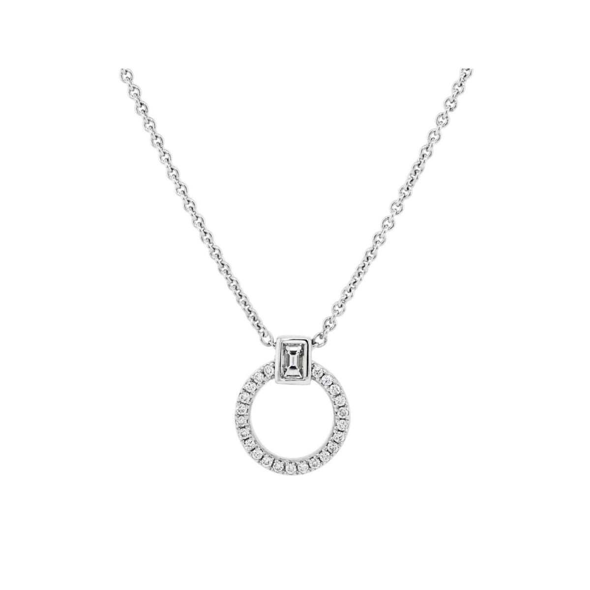 9ct White Gold Diamond Open Circle Necklace