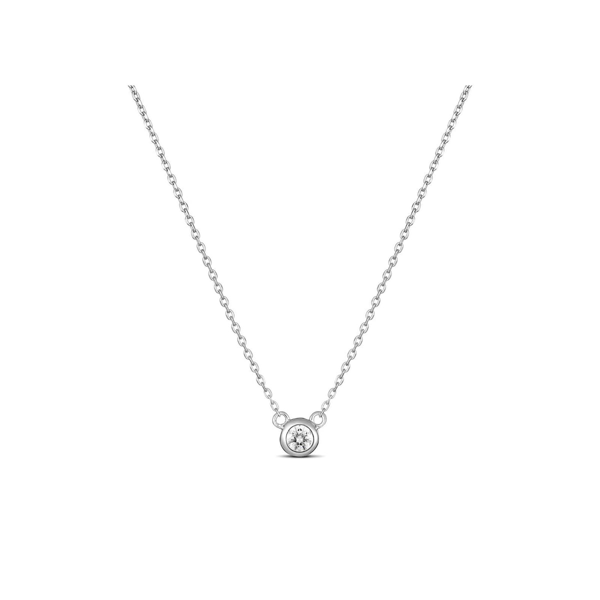 9ct White Gold Bezel Set Diamond Necklace