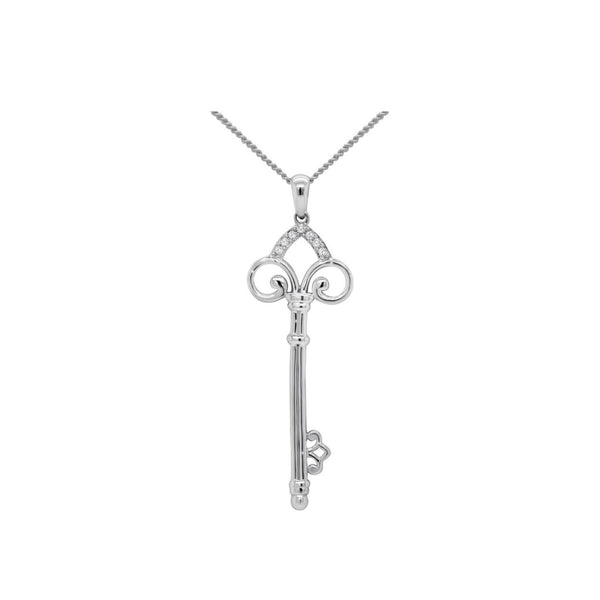 9ct White Gold Diamond Key Pendant