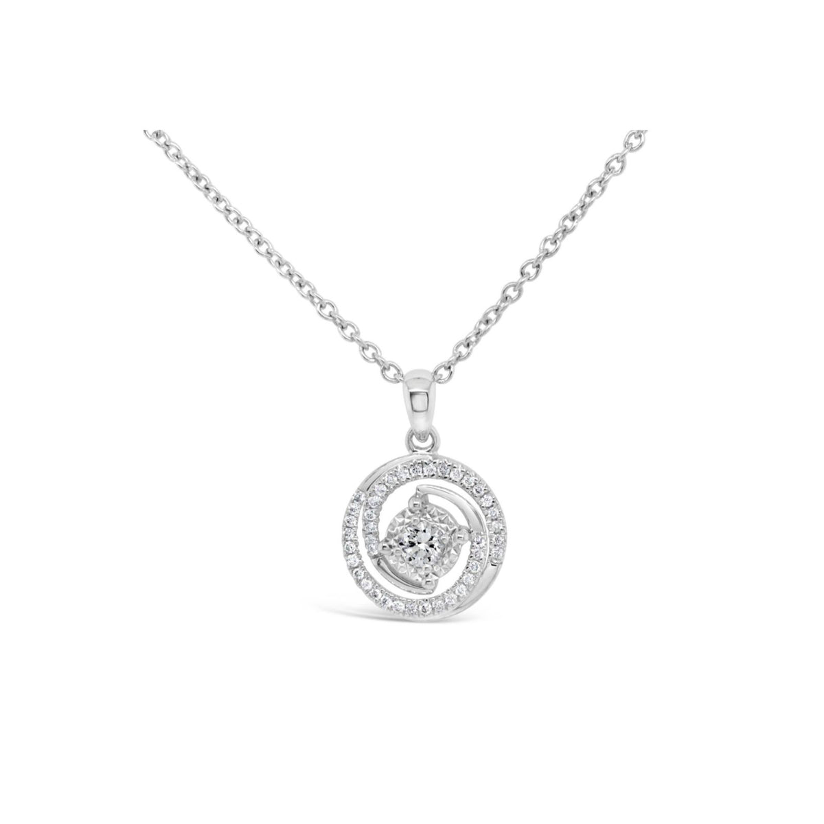 9ct White Gold Diamond Set Swirl Pendant