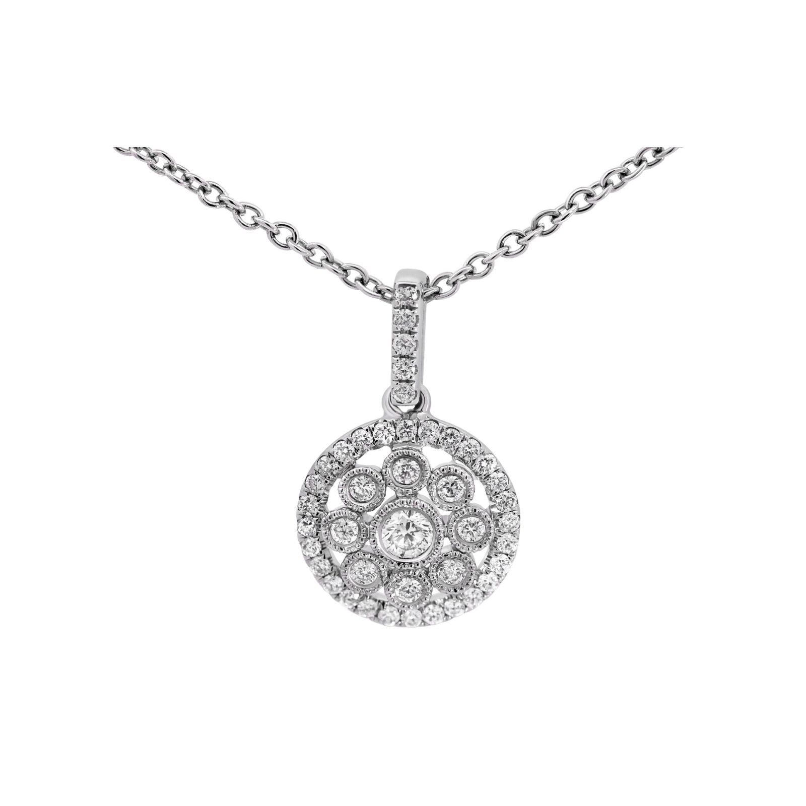 9ct White Gold Floral Cluster Pendant