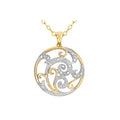 9ct Yellow Gold Circle Pendant Swirl Design Diamond Set