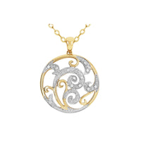 9ct Yellow Gold Circle Pendant Swirl Design Diamond Set