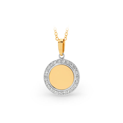 9ct Yellow Gold Diamond Engravable Disc Pendant