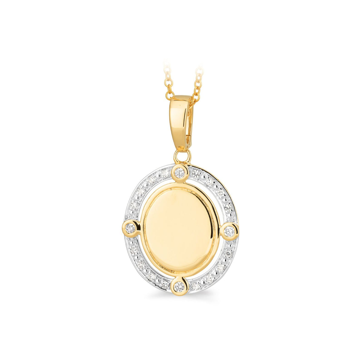 9ct Yellow Gold Diamond Oval Plain Engravable Disc Pendant
