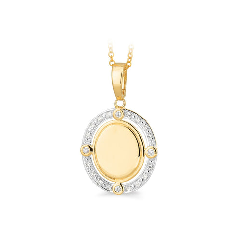 9ct Yellow Gold Diamond Oval Plain Engravable Disc Pendant
