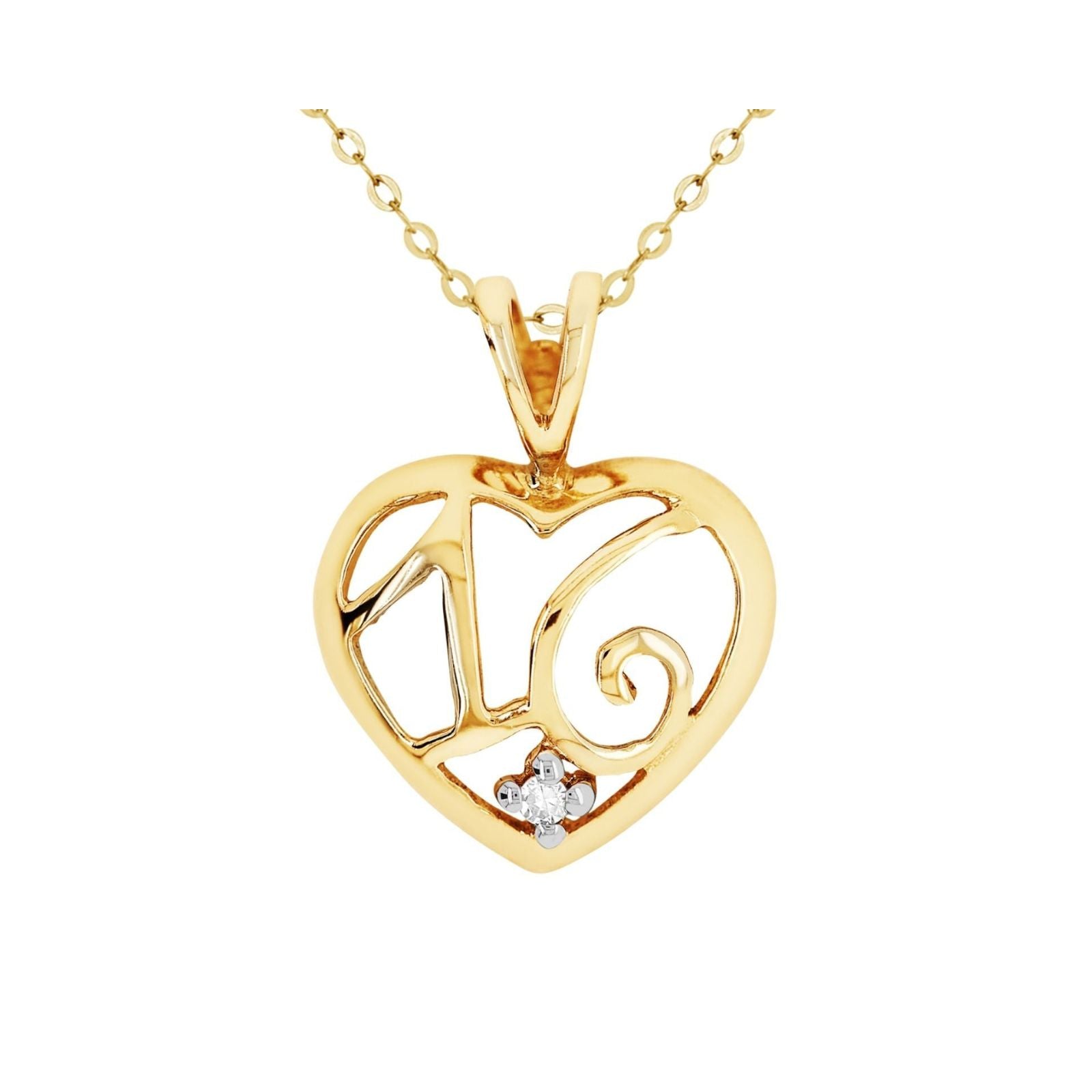9ct Yellow Gold Diamond Set 16 Heart Pendant