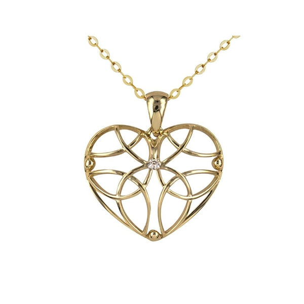 9ct Yellow Gold Diamond Set Filigree Heart Pendant