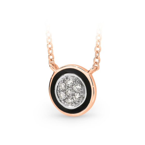 9ct Rose Gold Diamond & Black Enamel Pendant