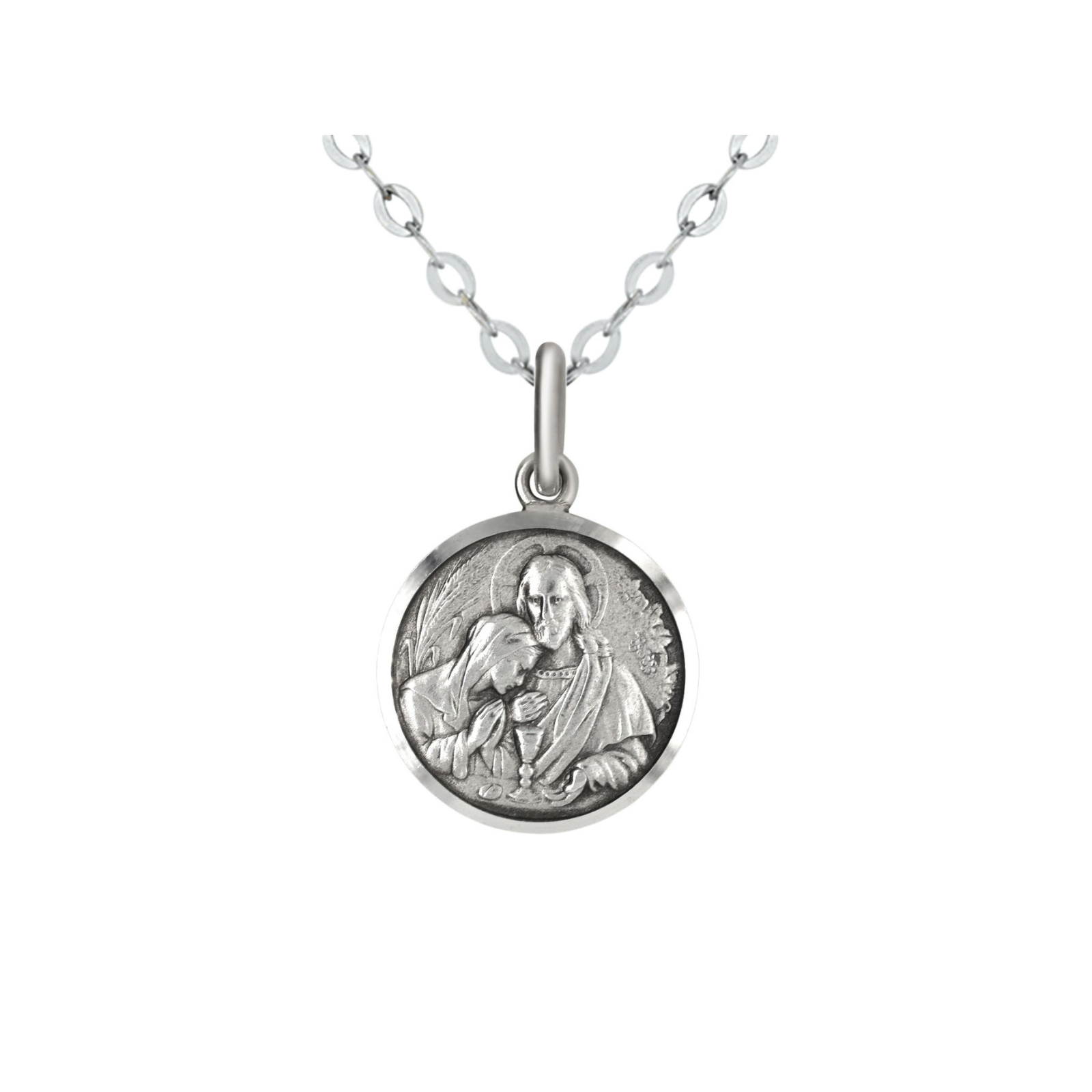 Sterling Silver Oxidised First Communion Medal