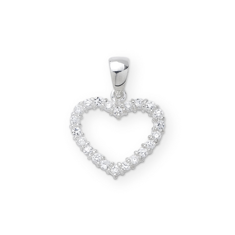 Sterling Silver Cubic Zirconia Set Heart Pendant