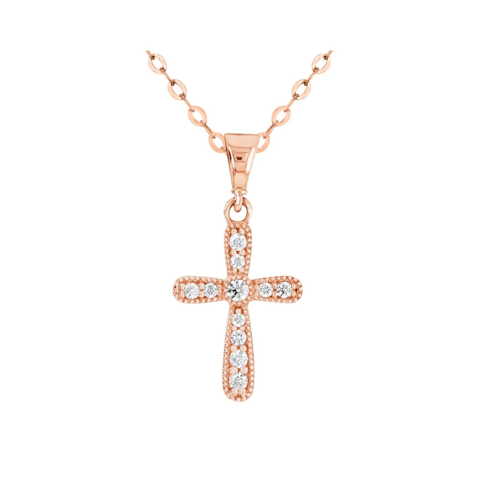 9ct Rose Gold CZ Cross