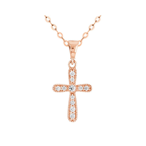 9ct Rose Gold Cubic Zirconia Cross