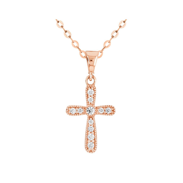 9ct Rose Gold Cubic Zirconia Cross