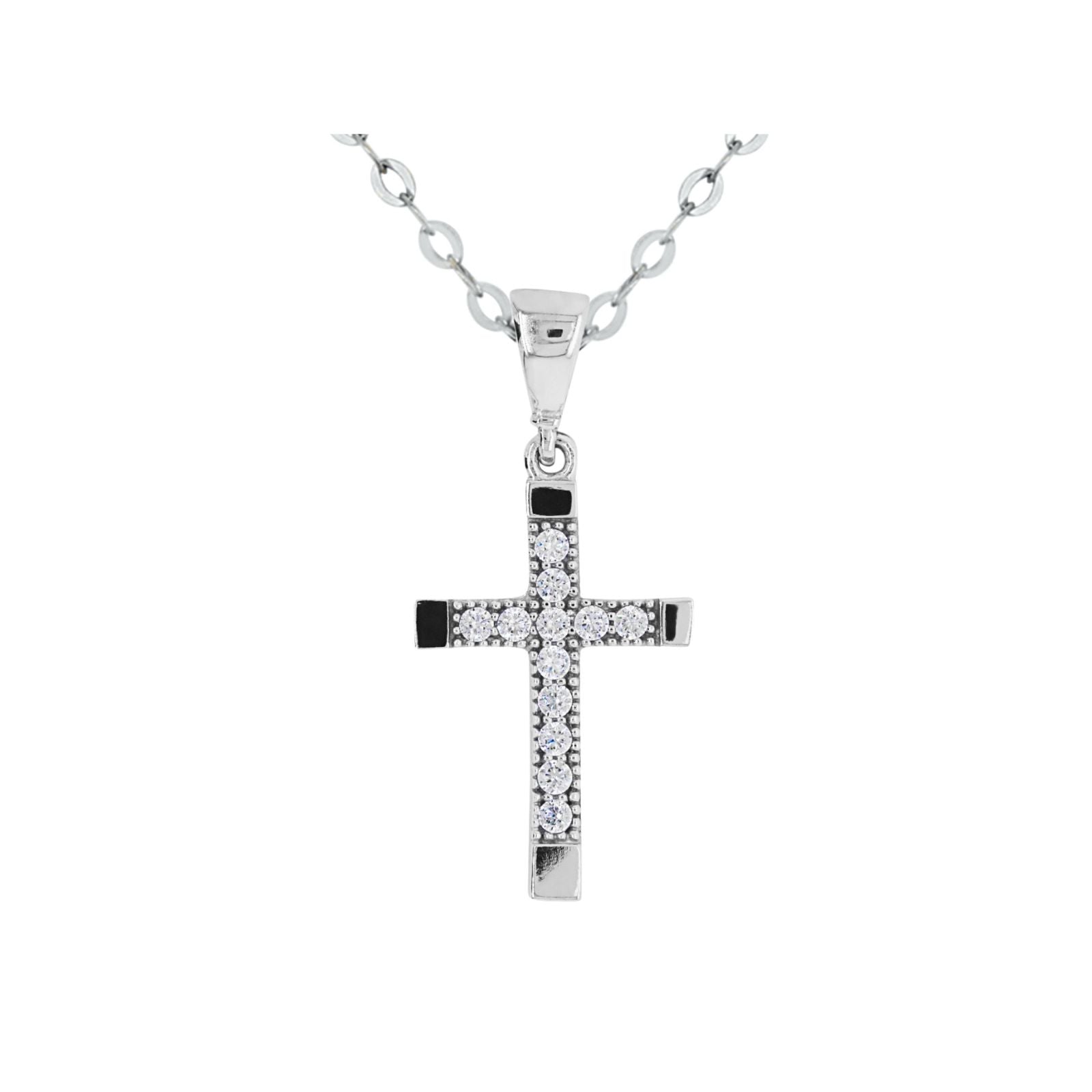 9ct White Gold CZ Cross Pendant