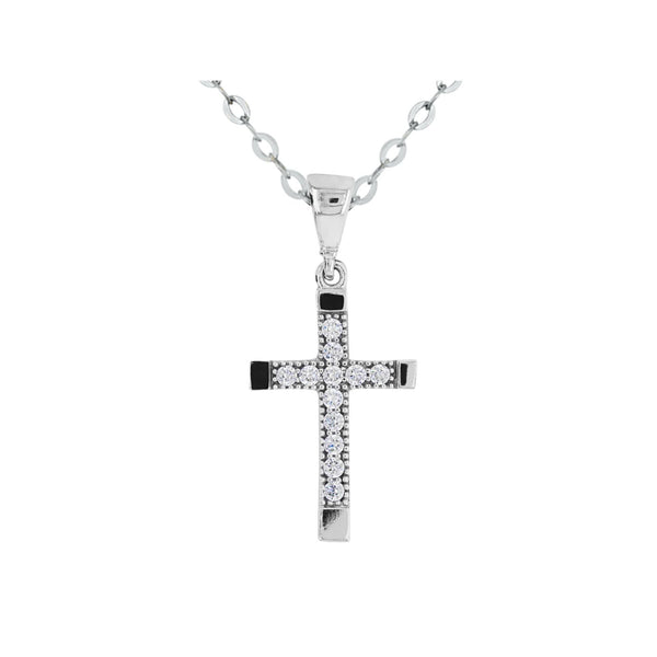 9ct White Gold Cubic Zirconia Cross Pendant