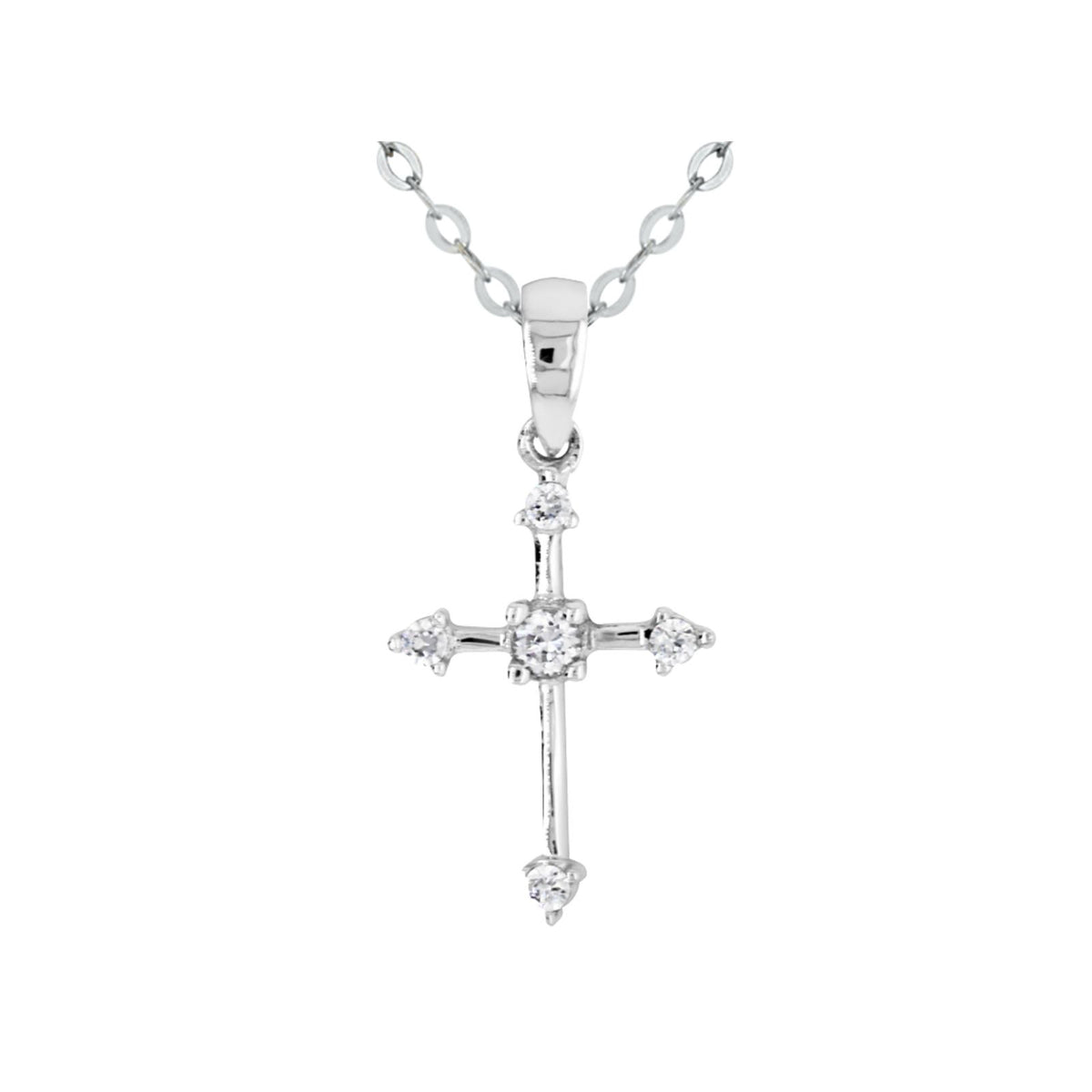 9ct White Gold CZ Cross