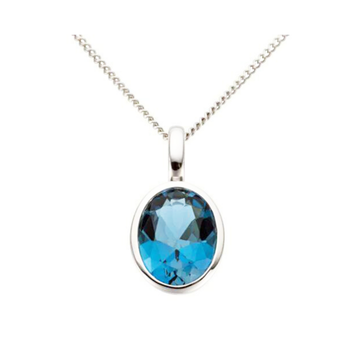 9ct White Gold Oval Bezel Set London Blue Topaz Pendant