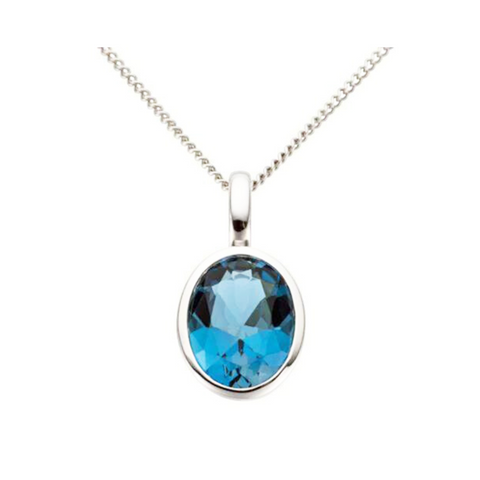 9ct White Gold Oval Bezel Set London Blue Topaz Pendant