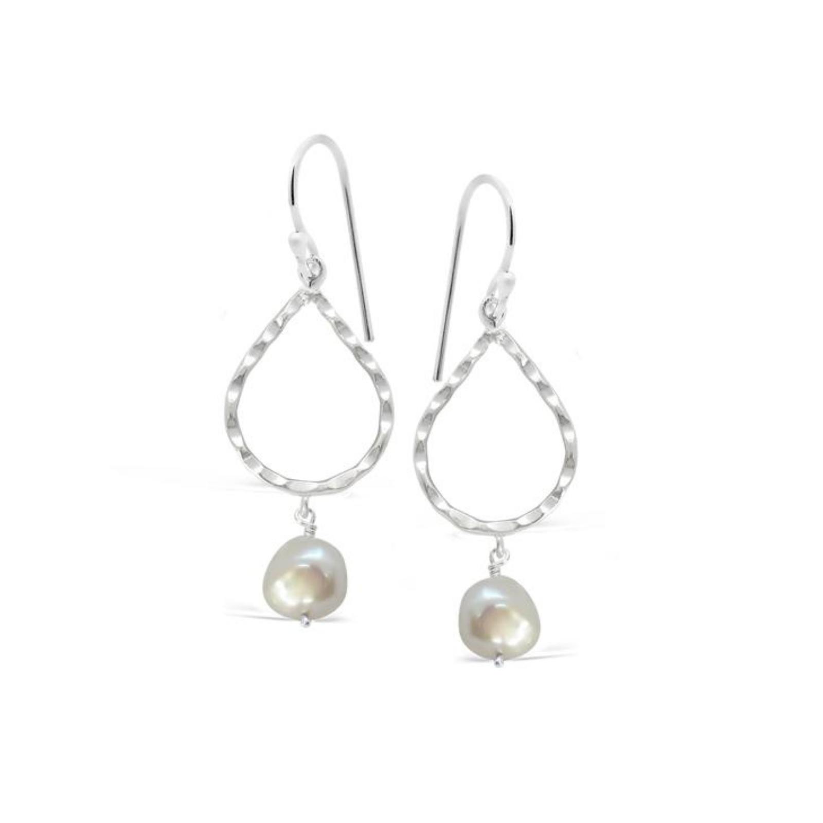 Sterling Silver Open Tear Drop & Freshwater Pearl Earrings
