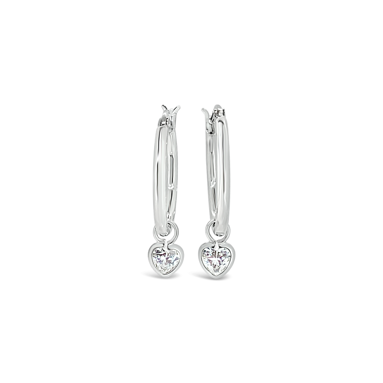 Sterling Silver Hoop Earring With Cz Heart Drop