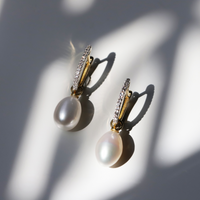 9ct Yellow Gold Diamond & Freshwater Pearl Earrings