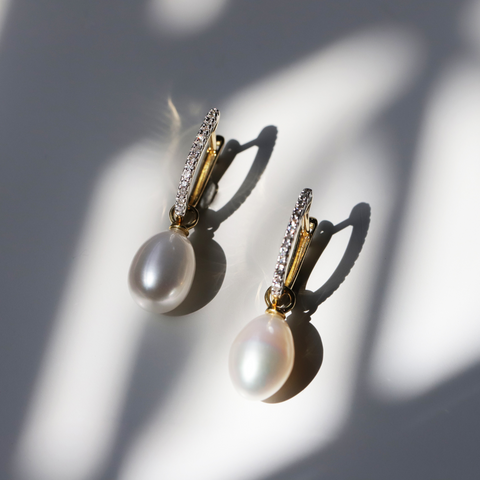 9ct Yellow Gold Diamond & Freshwater Pearl Earrings - alternate view
